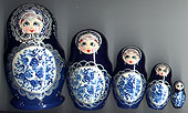 #05002 Matroyshka doll in dark blue shawl with light-blue colours Measures 15 tall  5 pc. Set $6